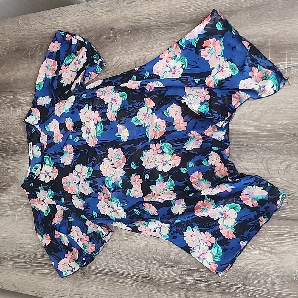 Audge Podge Floral Print Chiffon Handkerchief Hem Flowy Top Small